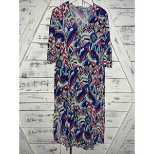 ZARA Printed Dress Summer Tribal Maxi Cover Up Kaftan colorful geo ikat M MEDIUM